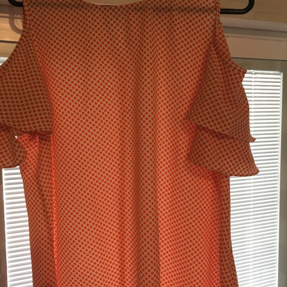 Catos orange polka dot peekaboo sleeve blouse,size large